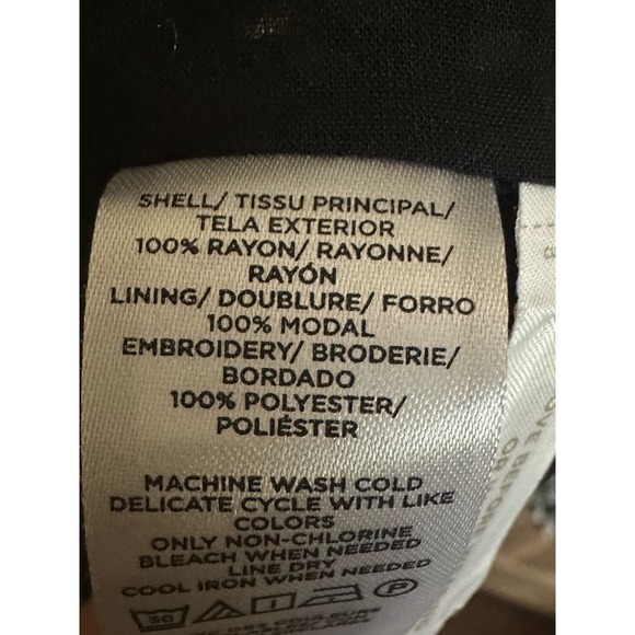 NWT LOFT Black White Embroidered Smocked-Yoke Dress - XL - Picture 4 of 5